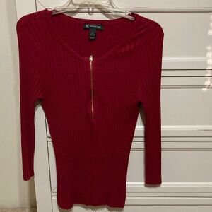 INC International Concepts Burgundy Red Ribbed Quarter Zip Sweater Top Size XL